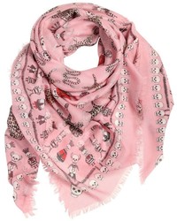 Розовый шелковый шарф с принтом