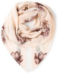 Женский розовый шелковый шарф с цветочным принтом от Alexander McQueen