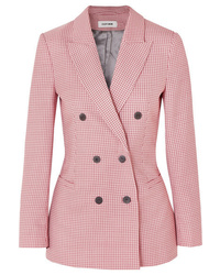 Розовый шерстяной двубортный пиджак с узором "гусиные лапки"