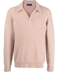 Мужской розовый шерстяной свитер с воротником поло от Roberto Collina