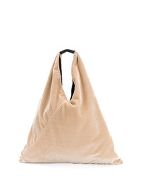 Светло-коричневая бархатная большая сумка от MM6 MAISON MARGIELA