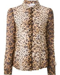 Светло-коричневая блуза на пуговицах с леопардовым принтом