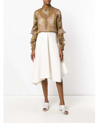 Светло-коричневая блуза на пуговицах с цветочным принтом от N°21