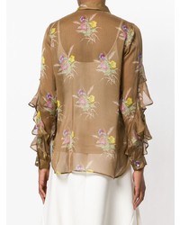 Светло-коричневая блуза на пуговицах с цветочным принтом от N°21