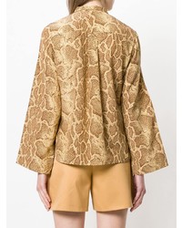 Светло-коричневая блуза на пуговицах со змеиным рисунком от Chloé