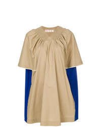 Светло-коричневая блуза с коротким рукавом со складками