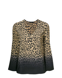 Светло-коричневая блузка с длинным рукавом с леопардовым принтом от Etro