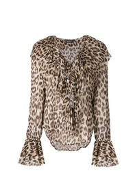 Светло-коричневая блузка с длинным рукавом с леопардовым принтом от Twin-Set