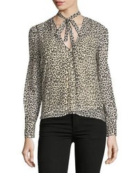 Светло-коричневая блузка с леопардовым принтом