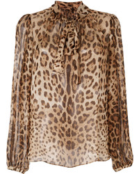 Светло-коричневая блузка с принтом от Dolce & Gabbana