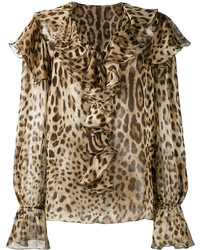 Светло-коричневая блузка с принтом от Dolce & Gabbana
