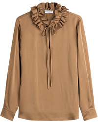 Светло-коричневая блузка с рюшами