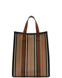 Светло-коричневая большая сумка из плотной ткани в вертикальную полоску от Burberry