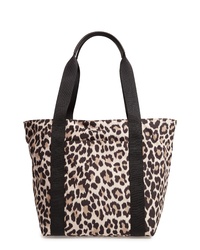 Светло-коричневая большая сумка из плотной ткани с леопардовым принтом