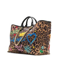 Светло-коричневая большая сумка из плотной ткани с леопардовым принтом от Dolce & Gabbana