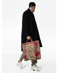 Мужская светло-коричневая большая сумка из плотной ткани с принтом от Gucci