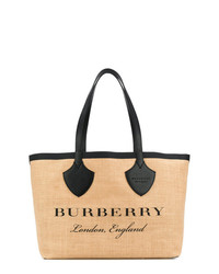 Светло-коричневая большая сумка из плотной ткани с принтом от Burberry