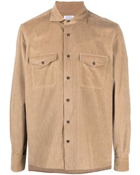 Мужская светло-коричневая вельветовая рубашка с длинным рукавом от Mazzarelli