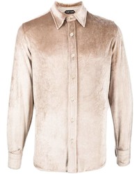 Мужская светло-коричневая вельветовая рубашка с длинным рукавом от Tom Ford