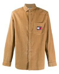 Мужская светло-коричневая вельветовая рубашка с длинным рукавом от Tommy Jeans