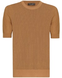Мужская светло-коричневая вязаная футболка с круглым вырезом от Dolce & Gabbana