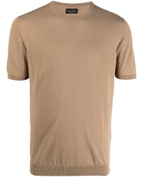 Мужская светло-коричневая вязаная футболка с круглым вырезом от Roberto Collina