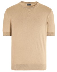 Мужская светло-коричневая вязаная футболка с круглым вырезом от Zegna