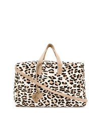 Светло-коричневая замшевая большая сумка с леопардовым принтом от Danielapi