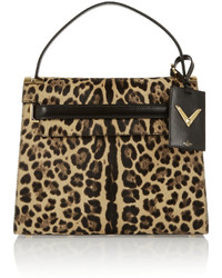 Светло-коричневая замшевая большая сумка с леопардовым принтом от Valentino