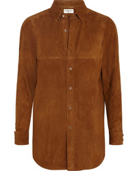 Женская светло-коричневая замшевая классическая рубашка от Saint Laurent