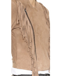 Женская светло-коричневая замшевая куртка c бахромой от Cleobella