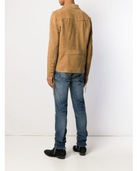 Мужская светло-коричневая замшевая куртка-рубашка от Saint Laurent