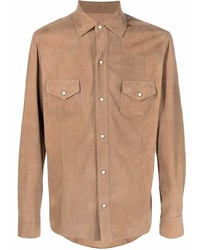 Мужская светло-коричневая замшевая рубашка с длинным рукавом от Eleventy