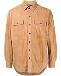 Мужская светло-коричневая замшевая рубашка с длинным рукавом от Polo Ralph Lauren