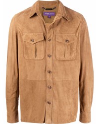 Мужская светло-коричневая замшевая рубашка с длинным рукавом от Ralph Lauren Purple Label