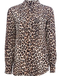 Светло-коричневая классическая рубашка с леопардовым принтом