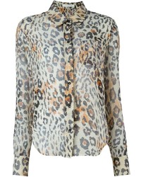 Женская светло-коричневая классическая рубашка с леопардовым принтом от Chloé