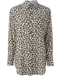 Женская светло-коричневая классическая рубашка с леопардовым принтом от DKNY