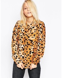 Женская светло-коричневая классическая рубашка с леопардовым принтом
