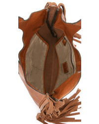 Светло-коричневая кожаная большая сумка c бахромой от Frye