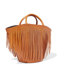 Светло-коричневая кожаная большая сумка c бахромой от Trademark