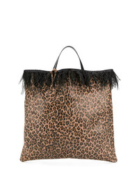 Светло-коричневая кожаная большая сумка с леопардовым принтом от Danielapi