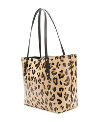 Светло-коричневая кожаная большая сумка с леопардовым принтом от Coach