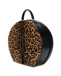 Светло-коричневая кожаная большая сумка с леопардовым принтом от Saint Laurent