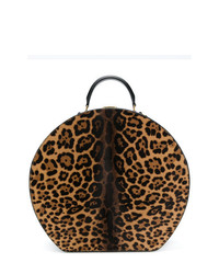 Светло-коричневая кожаная большая сумка с леопардовым принтом от Saint Laurent