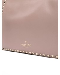 Светло-коричневая кожаная большая сумка с шипами от Valentino
