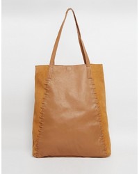 Светло-коричневая кожаная большая сумка от Asos