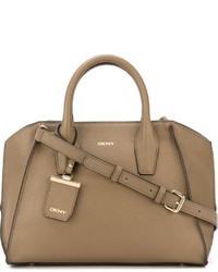 Светло-коричневая кожаная большая сумка от DKNY