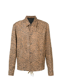 Мужская светло-коричневая кожаная куртка-рубашка с леопардовым принтом от Alexander Wang
