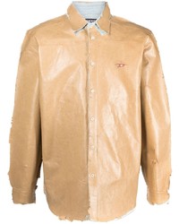 Мужская светло-коричневая кожаная рубашка с длинным рукавом от Diesel